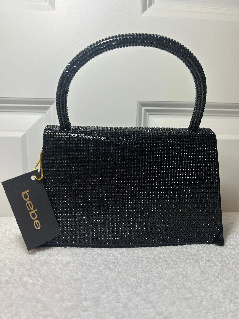 bebe Hollywood Mini Rhinestone Satchel Crossbody Bag in Black NWT’S
